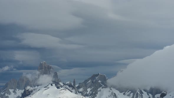 Time lapse view of jagged mountain peaks in Patagonia, South America