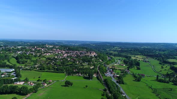 Belves village in Perigord in France seen from the sky