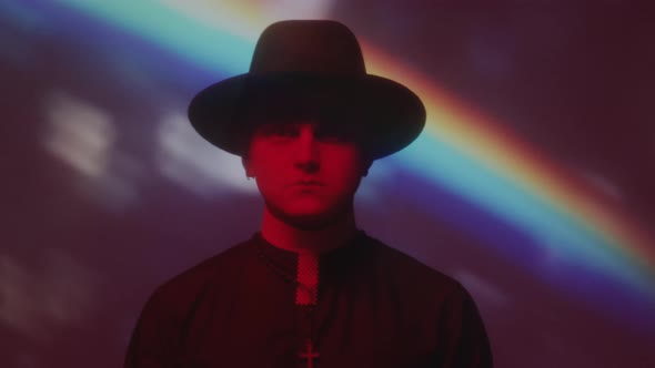 Portrait of Priest in Neon Light