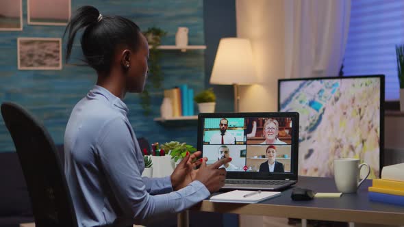 Black Businesswoman on Video Conference Working Remotely