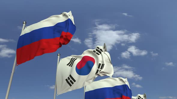 Many Flags of South Korea and Russia