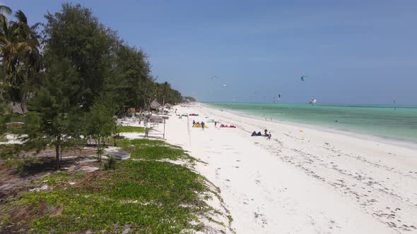 Kitesurfing Near the Shore of Zanzibar Tanzania