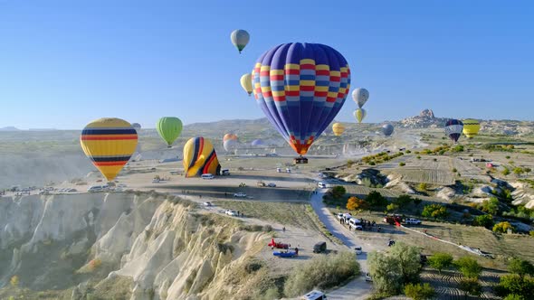 Beautiful Hot Air Balloons Flies in Bright Blue Cloudless Sky