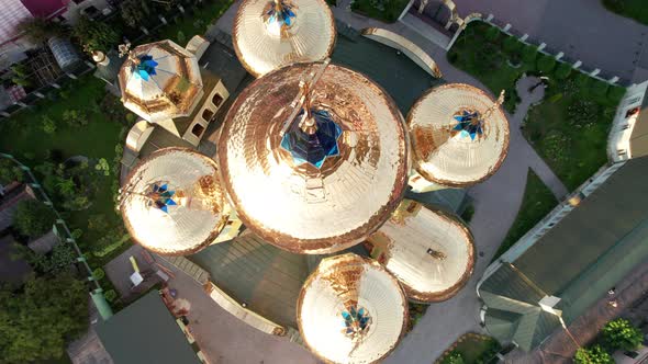 Christian Church at Sunset Aerial View Temple in the Transcarpathia Ukraine