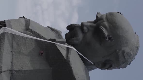 Vertical Video of the Wartorn Shevchenko Monument in Borodyanka Ukraine