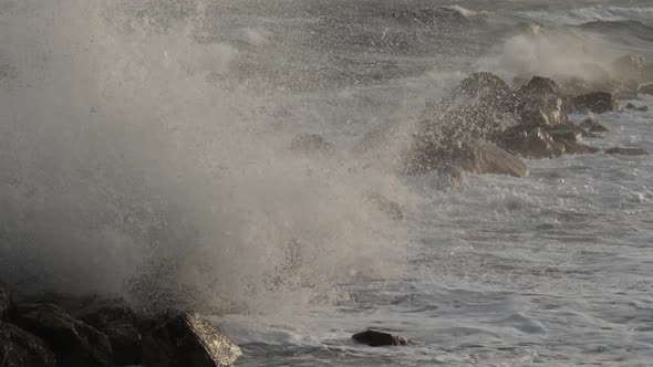 waves crashing on rocks, mediterranean sea, France