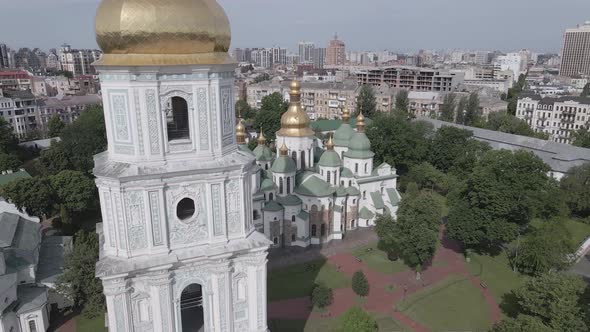 Kyiv. Ukraine: Saint Sophia's Cathedral in Kyiv. Aerial View, Flat, Gray