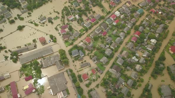 The Flooded City of Halych From a Height. Flood in Ukraine 06.24.2020. The Dniester River Overflowed