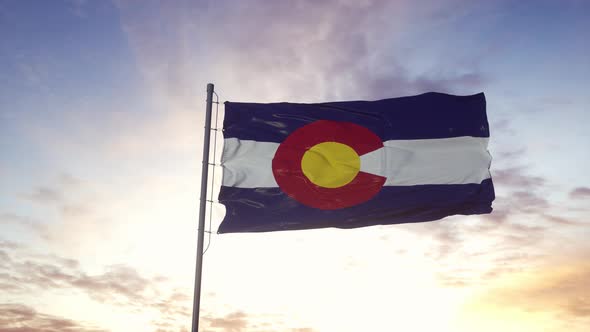 State Flag of Colorado Waving in the Wind