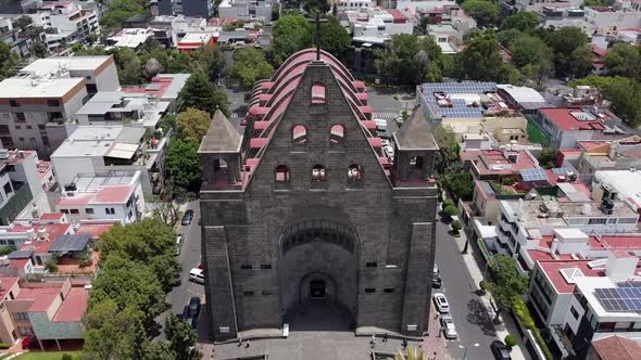 A zoom out shot of St. Augustine Parish church in Polanco, Mexico City. A beautiful view of the chur