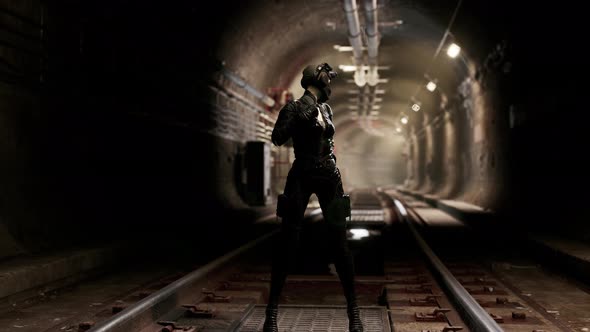 Postapocalyptic Woman in Subway Tonnel