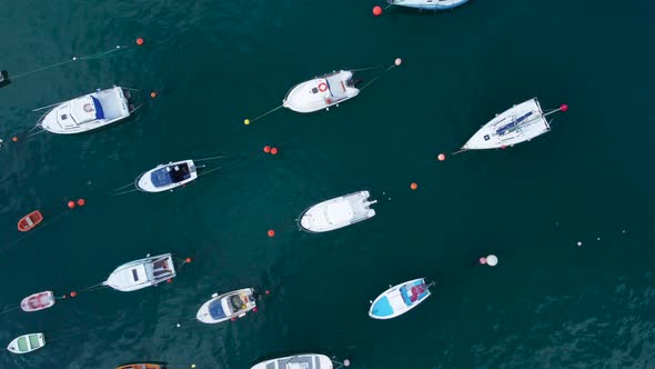 Aerial Top Down View of Yachts and Boats Moored at a Marina