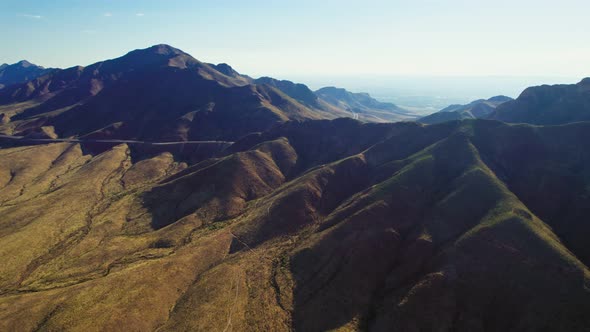 Southern Rockies, Franklin Mountains, El Paso Texas USA. Aerial Drone View Of Hot Arid Desert Mounta