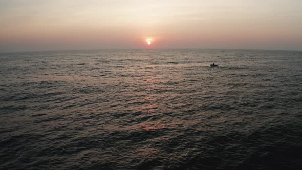 Aerial View of the Ocean with Waves and Rocks at Dawn on the Southern Part of the Island of Sri