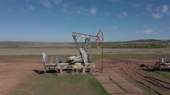 A Big Oil Derrick in Work, Aerial Video 