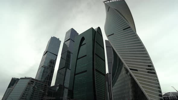 glass facade of business center. dolly camera shot