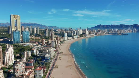 Spanish City Benidorm Buildings and Sandy Beach Poniente