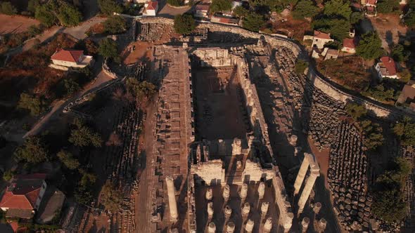 Aerial View of the Largest Antique Greek Temple of Apollo in Didim Turkey