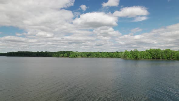 Drone view of boat in lakeside