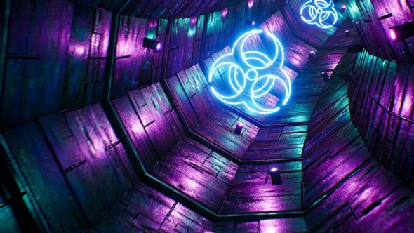 Biohazard Symbol Neon Tunnel 4K Loop