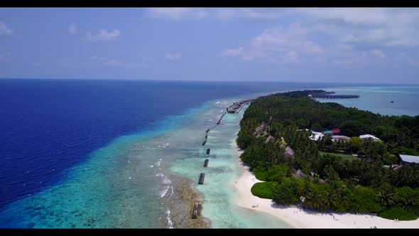 Aerial view scenery of marine coast beach time by clear sea with white sand background of journey ne