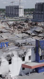 Vertical Video of a Destroyed Shopping Mall During the War in Bucha Ukraine