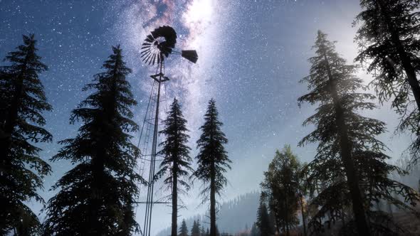 Retro Windmill in Mountain Forest alt