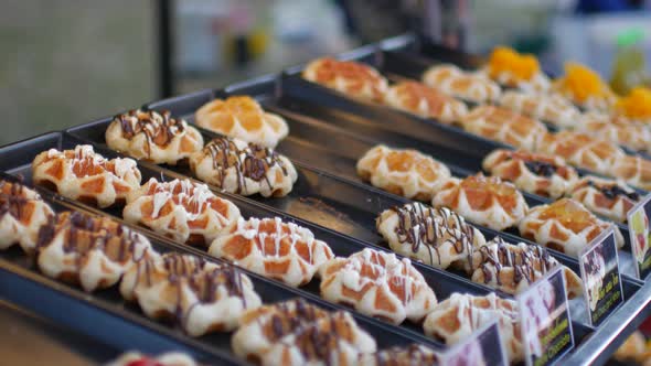 Waffles on the Counter of a Street Vendor