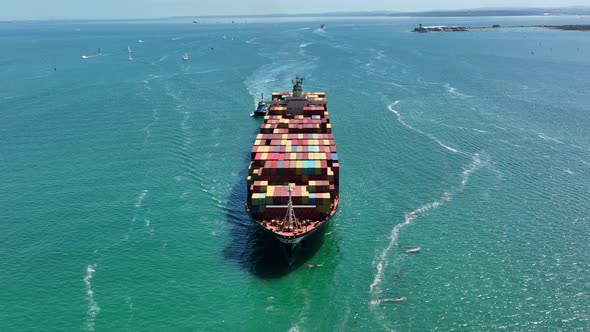 Container Ship at Sea Moving Cargo for International Trade