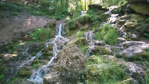 Kazu Grava, Cesis Latvia, Nature, Waterfall, Trees and Beautiful View. Aerial Dron Shoot. Kazu Grava