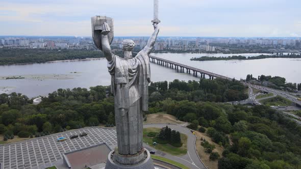 Motherland Monument in Kyiv, Ukraine By Day. Aerial View