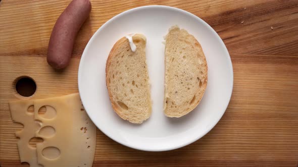 Stop Motion Sandwich With Sausage And Cheese