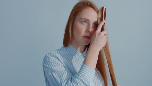 Gingerhead Red Hair, Ginger Hair Model with Blue Eyes on Blue Background