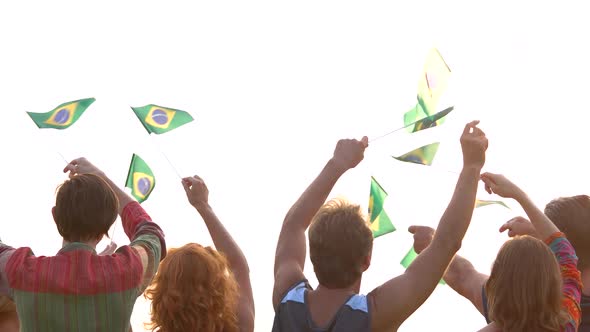 People Waving the Flags of Brazil