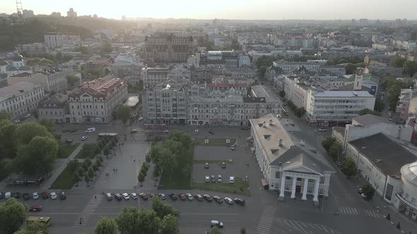 Aerial View of Kyiv, Ukraine. Slow Motion, Flat, Gray