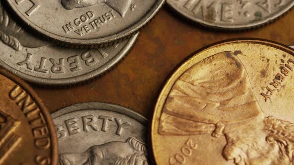 Rotating stock footage shot of American monetary coins - MONEY 0315