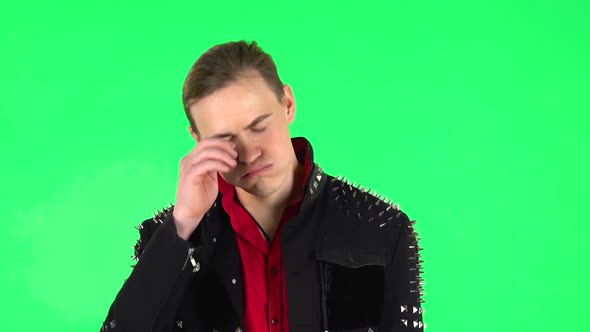 Guy Is Upset and Tired. Green Screen