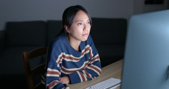 Woman Feel Eye Dry with Look at The Computer at Night