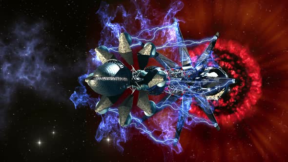 Futuristic Spaceship Warp Drive Opening A Wormhole