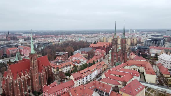 Cityscape of Wroclaw Panorama in Poland Aerial View