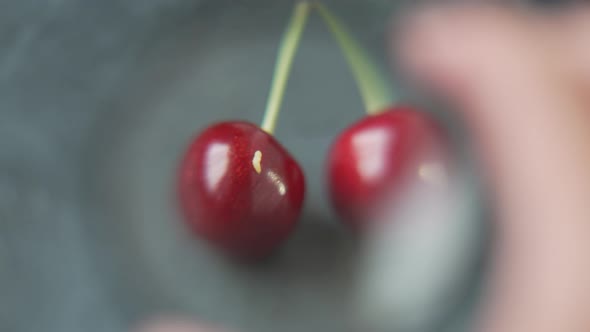 Blurred Cherries on Stalk