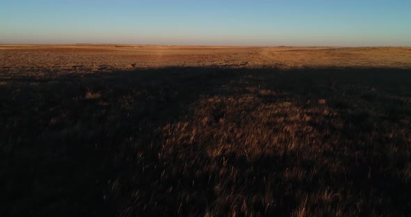 A drone flight over the grasslands of North America.