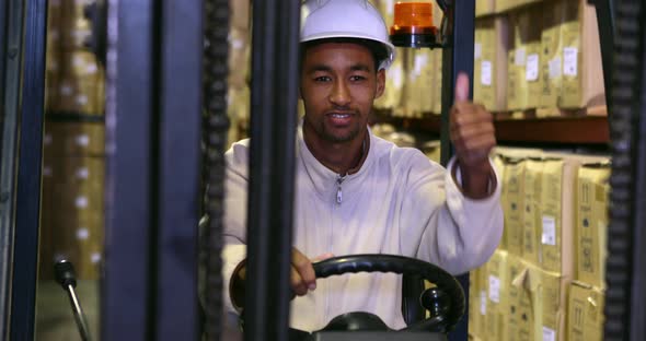 Forklift Driver Showing Thumbs Up