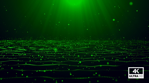 Glowing Magic Particles Wave Flow Green Looped V3