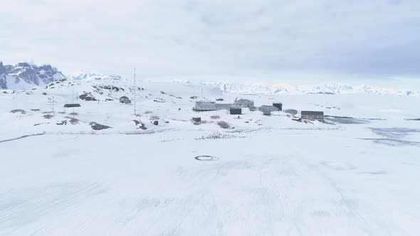 Antarctica Penguins, Vernadsky Base. Aerial Shot.