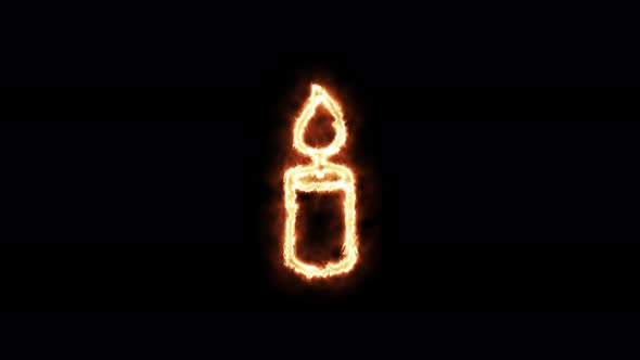 Animated sign of a candle on fire. Animation on a black background letters burning in a flame