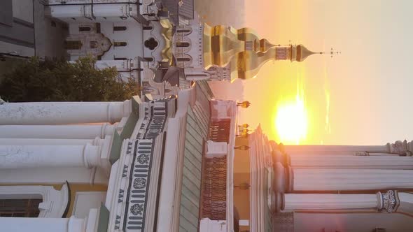 Vertical Video KyivPechersk Lavra in the Morning at Sunrise