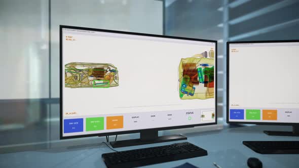 Modern Scan System has detected a prohibited item in a passenger`s backpack alt
