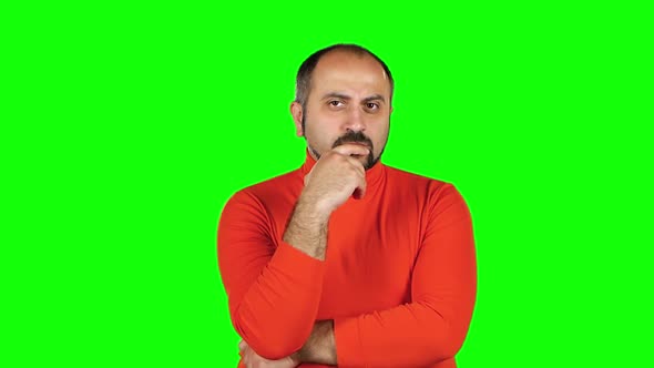 Caucasian Man Throws Up His Hands and Squirms His Face, Feels Disappointed. Green Screen. Slow