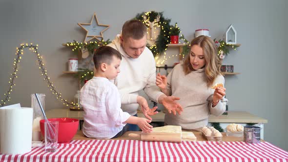 Happy Family Together Prepares Traditional Dishes From the Dough for New Year